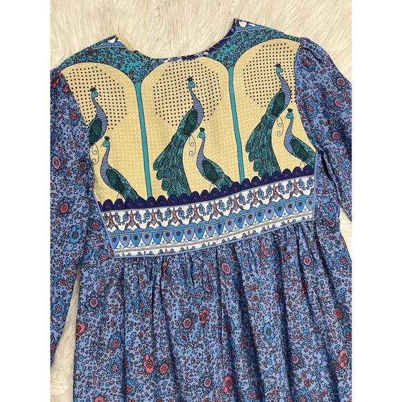 R. Vivimos Dress Artsy Colorful Boho Peacock Blue Floral V-Neck Bold Size 2 - Picture 8 of 12